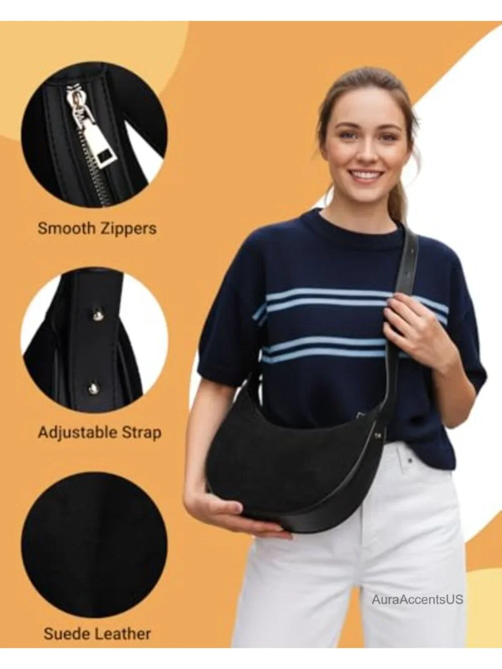 Women's Suede Leather Hobo Shoulder Crossbody Bag Adjustable Strap